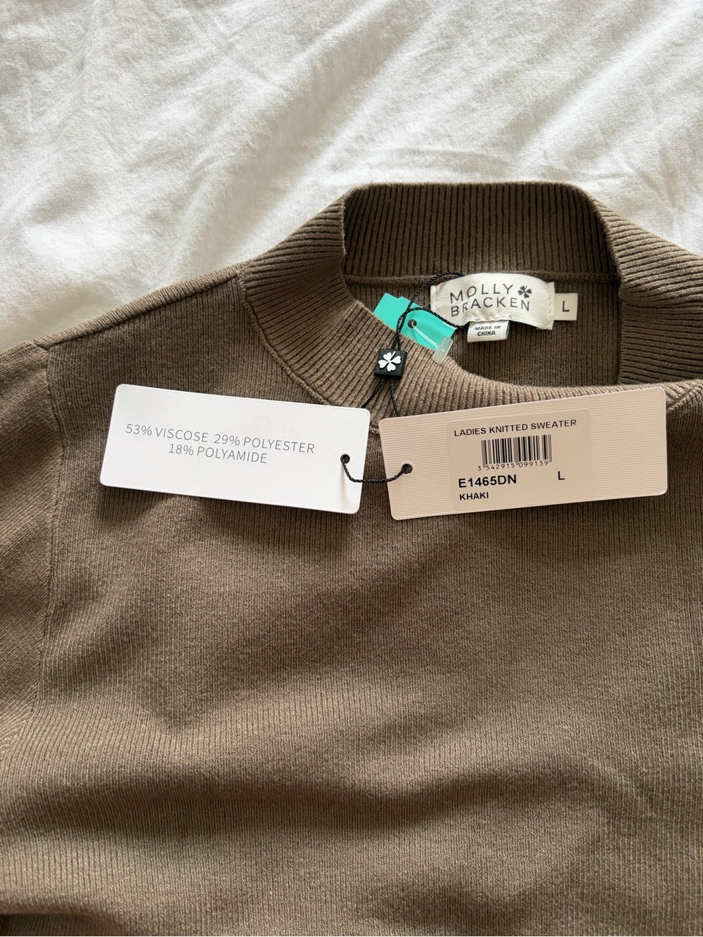 Molly Bracken Khaki Brown Minimalist Short Sleeve Knit Sweater Top Large NWT - Picture 13 of 15